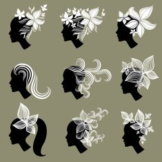 Vector set of vintage girls hair from leafs