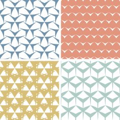 Four abstract edgy geometric pink seamless patterns set