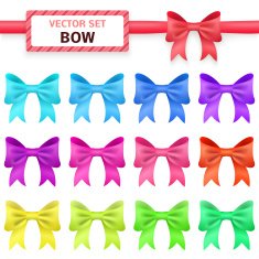 Collection colorful ribbon bows on white background