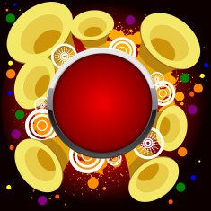 Abstract vector background with golden trumpets and the red but