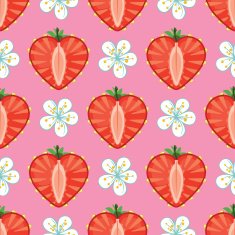 Heart of strawberry berries and flowers in seamless pattern N2