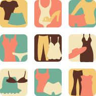 set of icons with women dress