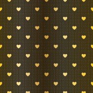 Seamless golden lace pattern with hearts on black background