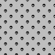 Seamless black lace pattern with skulls on white background
