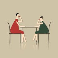 Women drink tea in cafe sketch for your design