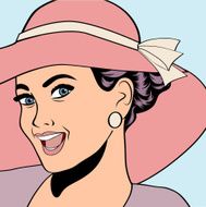 popart retro woman with sun hat in comics style N6