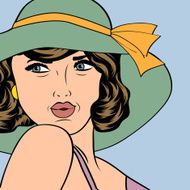 popart retro woman with sun hat in comics style N7