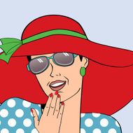popart retro woman with sun hat in comics style N8
