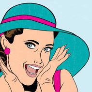 popart retro woman with sun hat in comics style N9