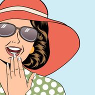 popart retro woman with sun hat in comics style N11