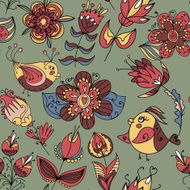 Seamless texture with flowers and birds N24