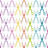 Vector seamless pattern with colored scissors