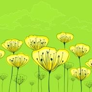 Stylized flowers on green