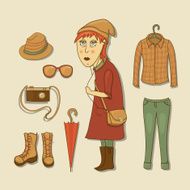 Hipster girl and icons elements