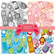 Vector seamless pattern different clock a background Four separate pattern