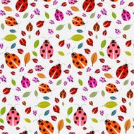 Seamless Pattern with Ladybirds and Leaves