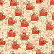 Watermelon and Paisley ornament Seamless pattern