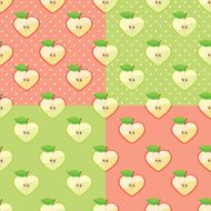 Heart of apples in seamless pattern with polka dot background