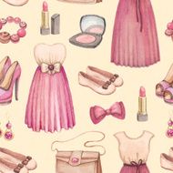 Watercolor fashion illustrations collection Seamless pattern N2