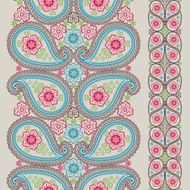 Paisley fabric seamless border pattern Oriental motif N2