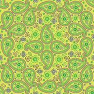 Paisley fabric seamless pattern Oriental motif Green colors