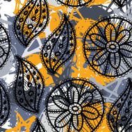 Lace seamless pattern with flowers leaves Gray yellow background vector