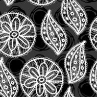 Lace seamless pattern with flowers leaves on black background vector