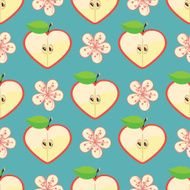 Heart of apples and Apple flowers in seamless pattern N2