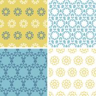 Four abstract yellow blue florals seamless pattern background set