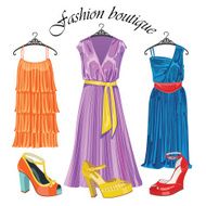 Three silk dresses with shoeses Fashion boutique