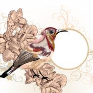 Grunge vector background with hand drawn bird in vintage style