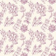 Seamless texture with contour flowers