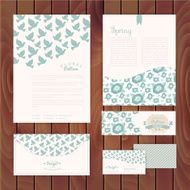 Set of floral vintage wedding cards on wood texture invitations