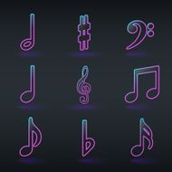 fluorescent neon musical signs icons