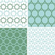 Four abstract moss green motives seamless patterns set