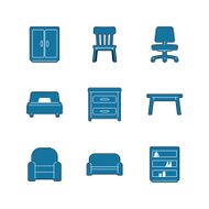 Set of icons Furniture shop Chair bed sofa wardrobe desk