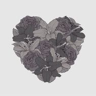 flowers lilies and roses painted in the shape of heart