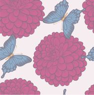 Seamless background with butterflies and flowers dahlias