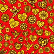 Hearts and Birds Seamless Pattern