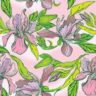 Floral Seamless Pattern with hand drawn flowers - orchids