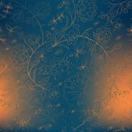 bird and flower blue background orange spots