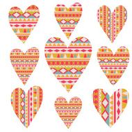 Vector tribal hearts set aztec vintage folklore background pa