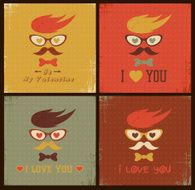 Hipster face retro card Happy Valentines day
