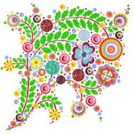 Flowers vector traditional branch of floral blooming with paint texture N3