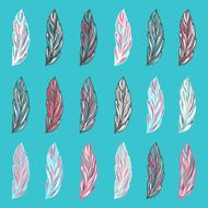 Colorful hand-drawn fantastic feathers