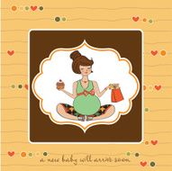 baby announcement card with pregnant woman N12