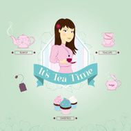 Young woman with tea vector illustration N2