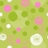 Floral and circles seamless pattern Green back