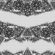 Black Lace seamless pattern with flowers on white background