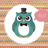 Hipster Owl in Textured Frame design illustration N2